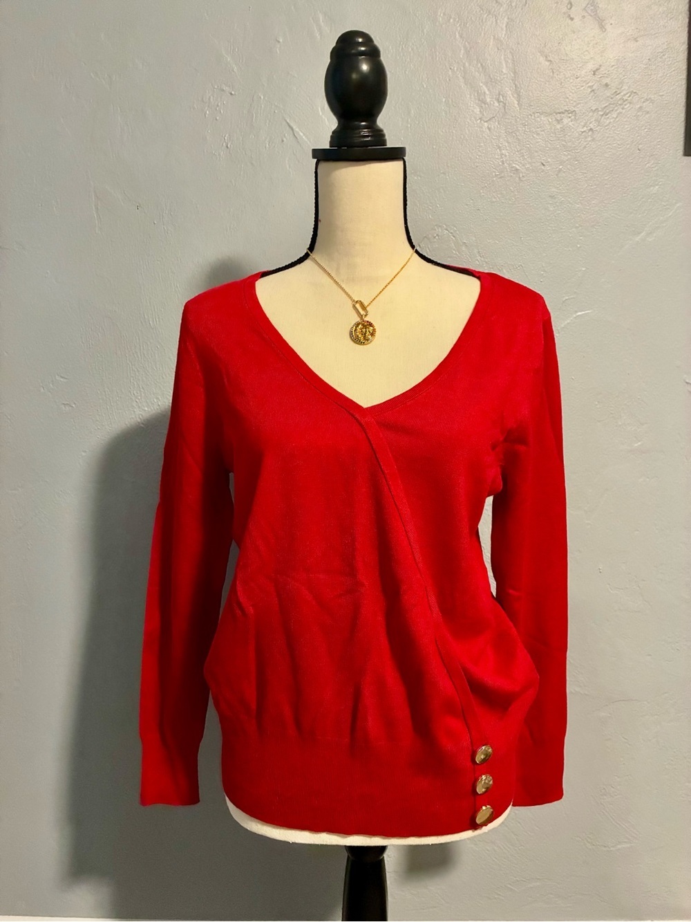 Red JM Collection V-Neck Sweater